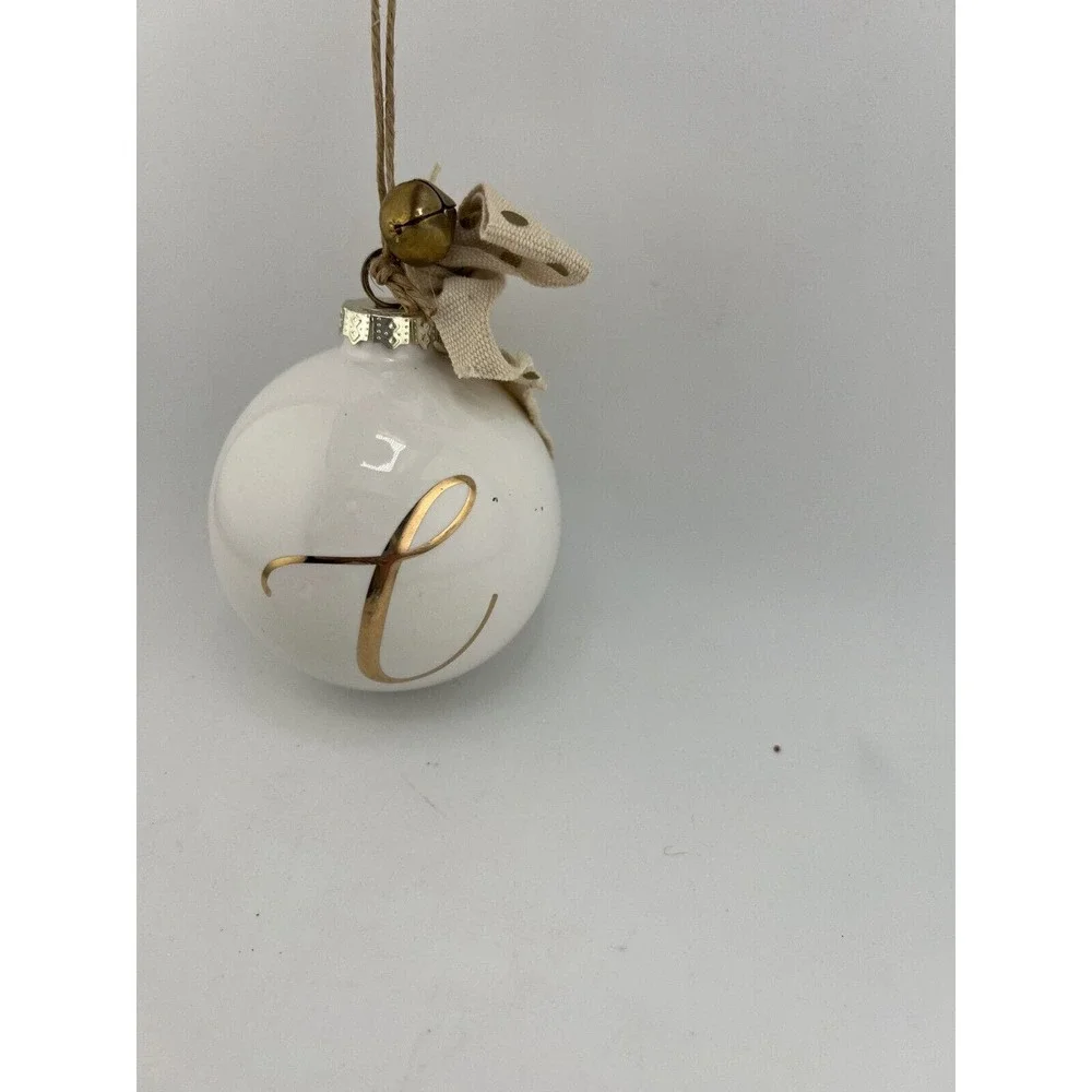 Home‎ Decorative Hand Painted White/Gold Glass Christmas Ball Ornament with Bow